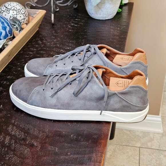 OluKai Men's Lae'Ahi Li 'Ili Leather Sneakers, Stone/Gray, Sz 12 - Picture 3 of 16